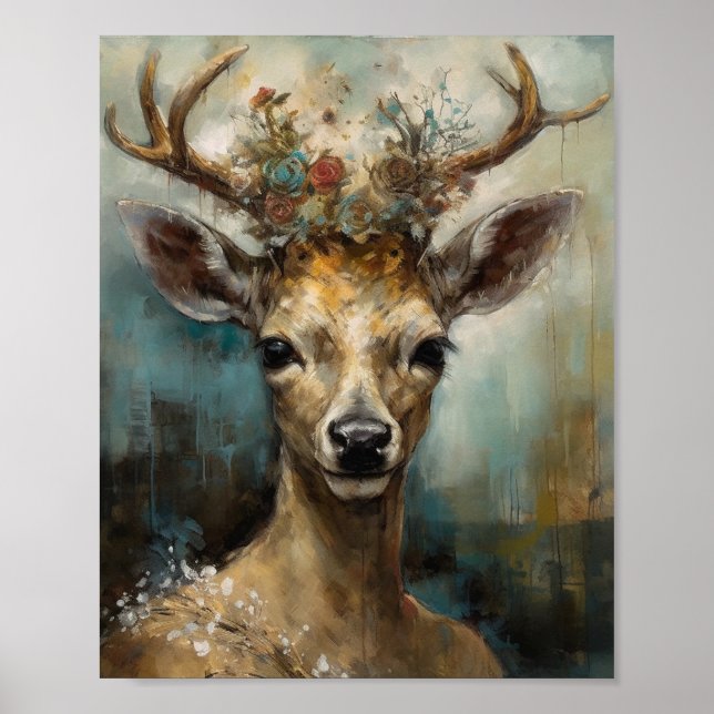 Poster Fantasy Fairy Tale Deer Woman Boho (Frente)