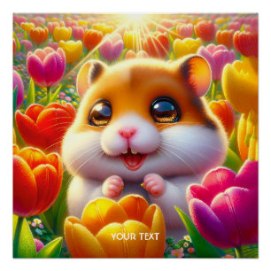 Póster Fantasy Feliz Hamster Tulipes