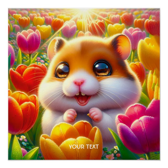 Póster Fantasy Feliz Hamster Tulipes (Frente)