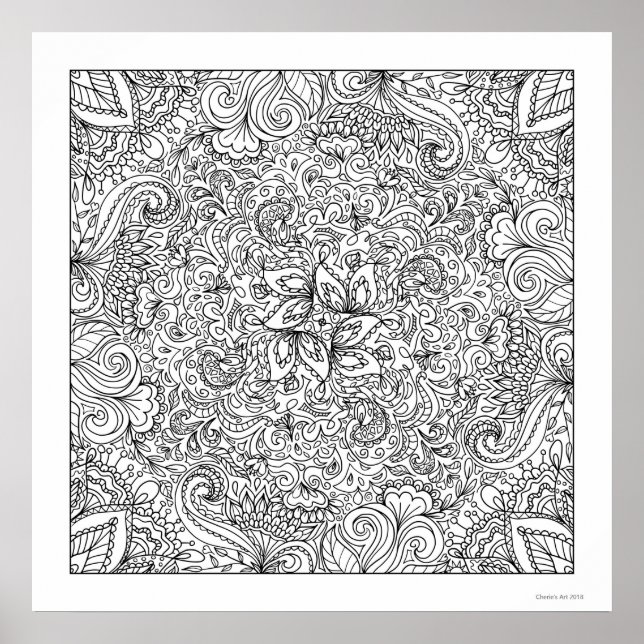 Poster Fantasy Flowers Line Art You Color Beauful (Frente)