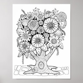 Poster Fantasy Forest Flower Tree Coloring Art