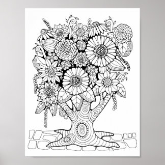 Poster Fantasy Forest Flower Tree Coloring Art