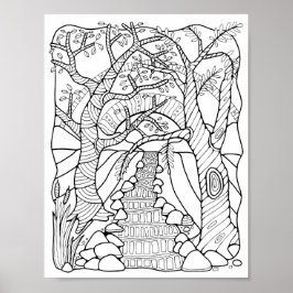 Poster Fantasy Forest River Coloring Art