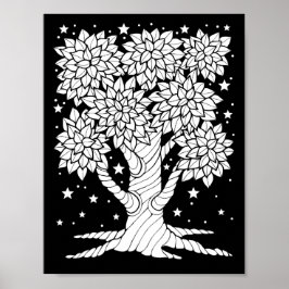 Poster Fantasy Forest Starry Night Tree Coloring Art