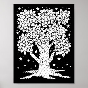 Poster Fantasy Forest Starry Night Tree Coloring Art