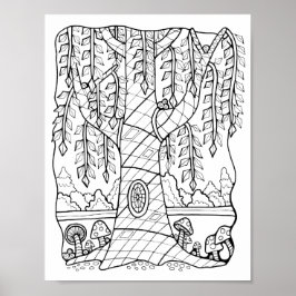 Poster Fantasy Forest Willow Tree Coloring Art