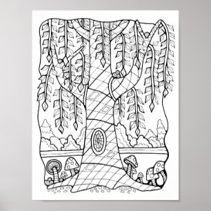 Poster Fantasy Forest Willow Tree Coloring Art
