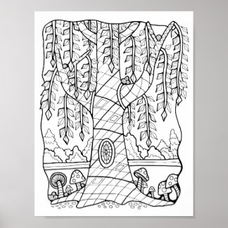 Poster Fantasy Forest Willow Tree Coloring Art