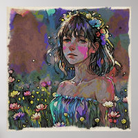 *~ Fantasy Girl Wild Flowers AP56 Art Painting