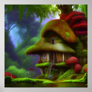 Poster Fantasy House In a Greenere Scene, Fantasy Cottage
