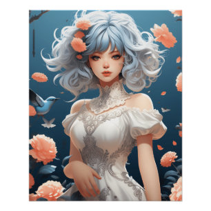 Póster Fantasy IA Art Anime Sonhos: Pequeno Vestido Negro