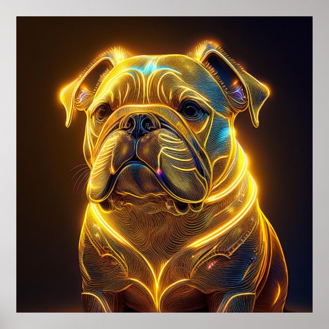 Poster Fantasy Image Neon Yellow English Bulldog (Frente)