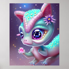 Poster Fantasy Kawaii, bebê dinossauro fofo e adorável