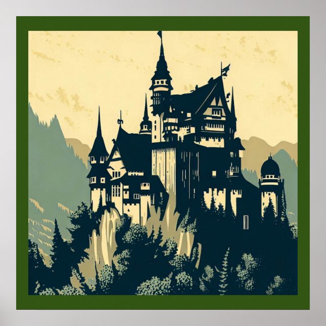 Poster Fantasy Medieval Castle - Woodcut 1 (Frente)