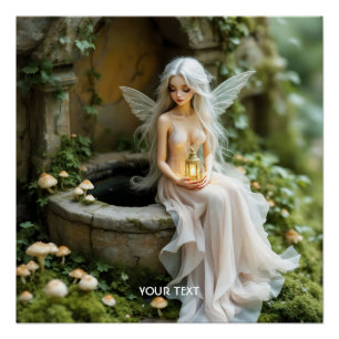 Póster Fantasy Menina Bonita Cogumelos Lanterna
