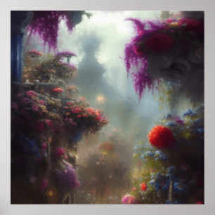Poster Fantasy Misty Rainy Magical Garden Landscape