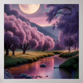 Poster Fantasy Moonlit River Dreamscape Illustration