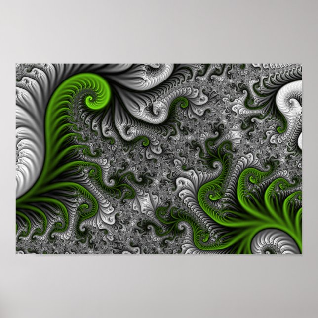 Poster Fantasy Mundo Verde E Arte Fractal Cinza (Frente)