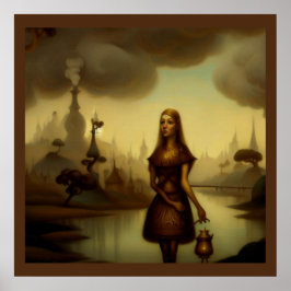 Poster Fantasy Painting 4 - Menina Segurando Lanterna