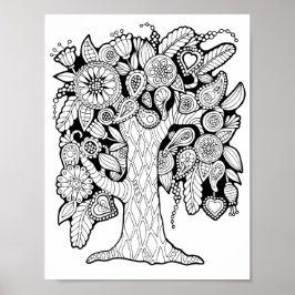 Poster Fantasy Paisley Flower Tree Coloring Art