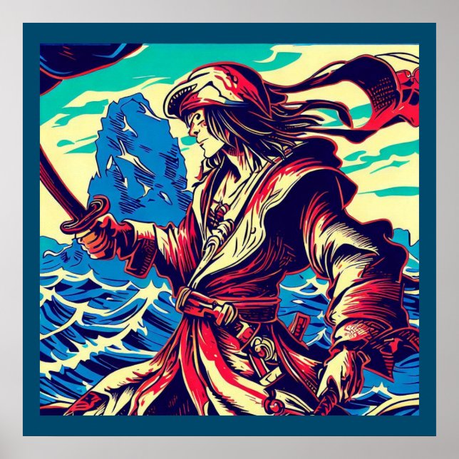 Poster Fantasy Pirate Anime - Woodcut 2 (Frente)