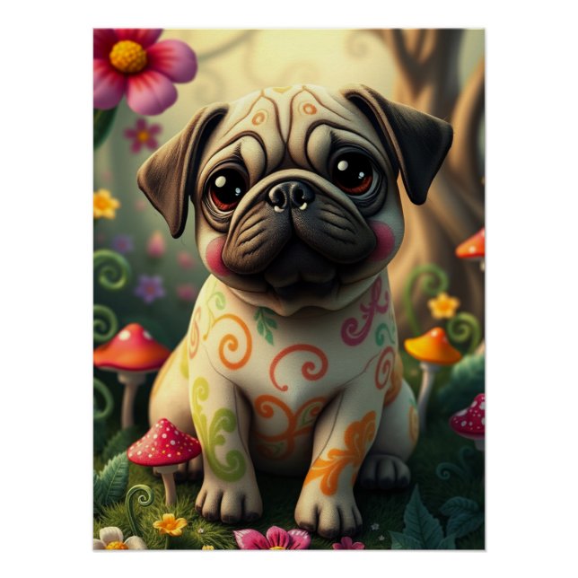 Póster Fantasy Pug Puppy Art (Frente)