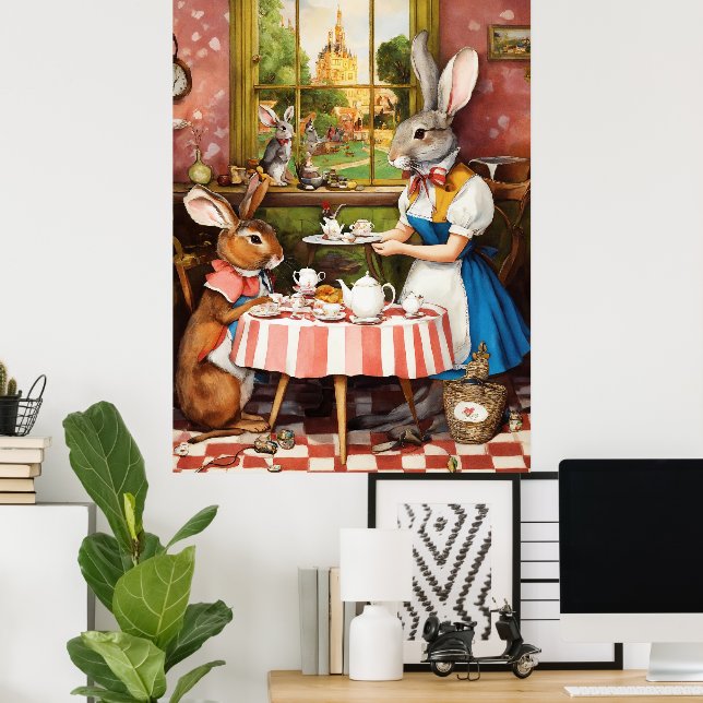 Poster Fantasy Rabbit Tea Party Animal (Escritório em casa)