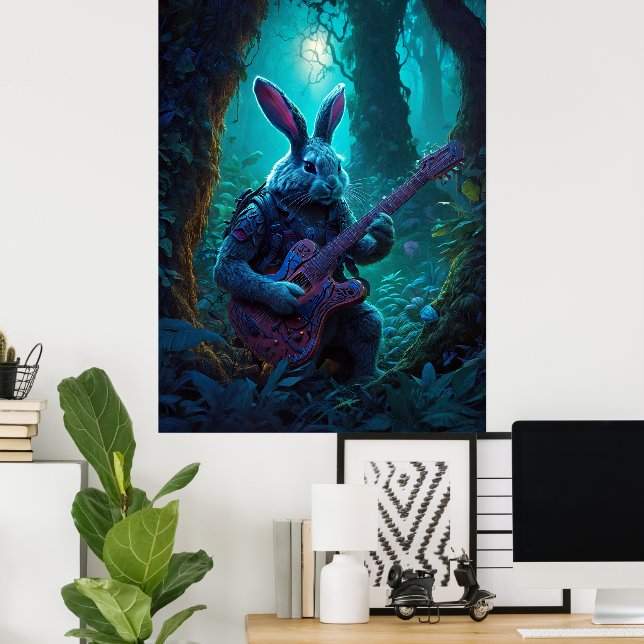 Poster Fantasy Rabbit tocando violão (Escritório em casa)