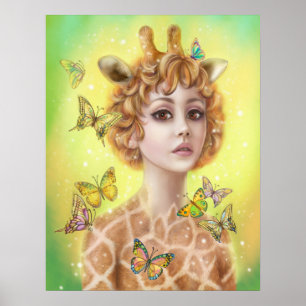 Poster Fantasy retrato mulher girafa canvas prin