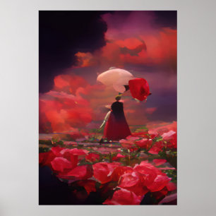 Poster Fantasy Rosa Field under Sky