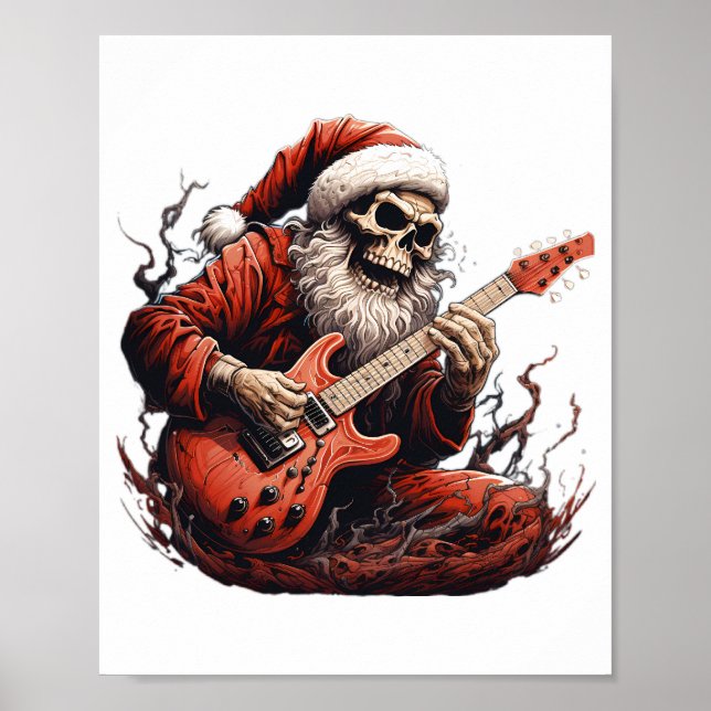 Poster Fantasy Skull Skeleton Papais noeis tocando guitar (Frente)