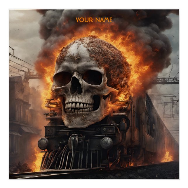 Póster Fantasy Skull Train Flames Wreck (Frente)