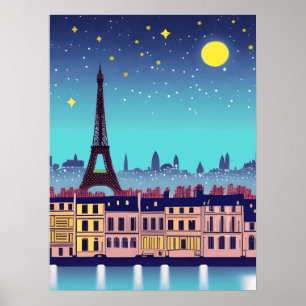 Poster Fantasy Skyline de Paris sob as Estrelas