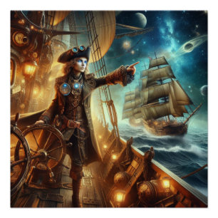 Póster Fantasy Space Pirate Steampunk Vintage Victorian