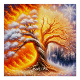 Póster Fantasy Tree Fire Snow