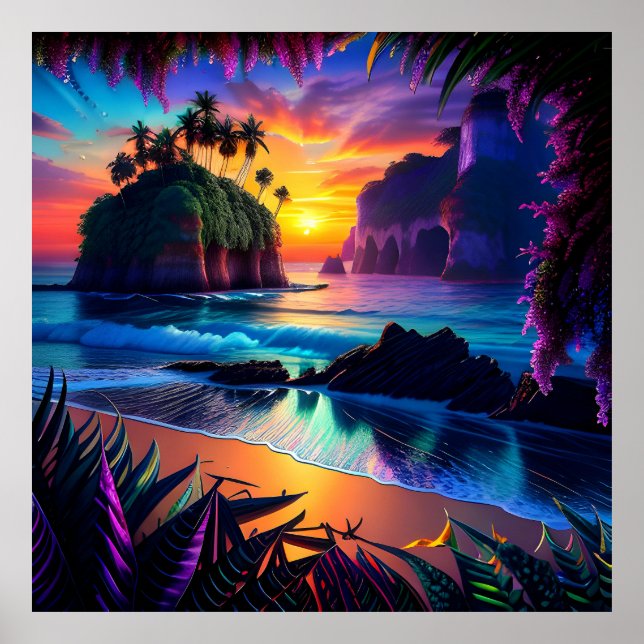 Poster Fantasy Tropical Beach Three (Frente)