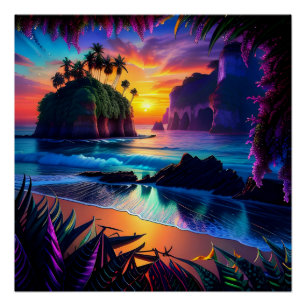 Póster Fantasy Tropical Beach Three