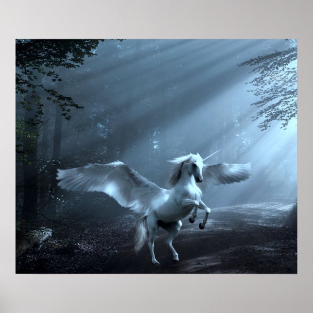 Poster Fantasy Unicorn em Floresta (Frente)