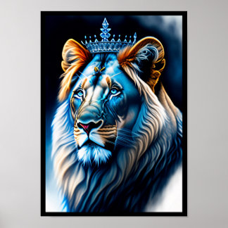 Poster Fantasy Wall Art "Blue Lion with Crown"