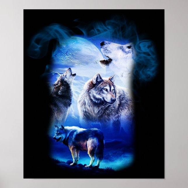 Póster Fantasy Wolf Moon Mountain (Frente)