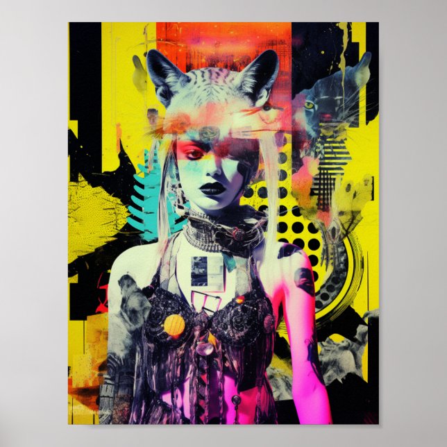 Poster Fantasy Woman and Animal Collage (Frente)