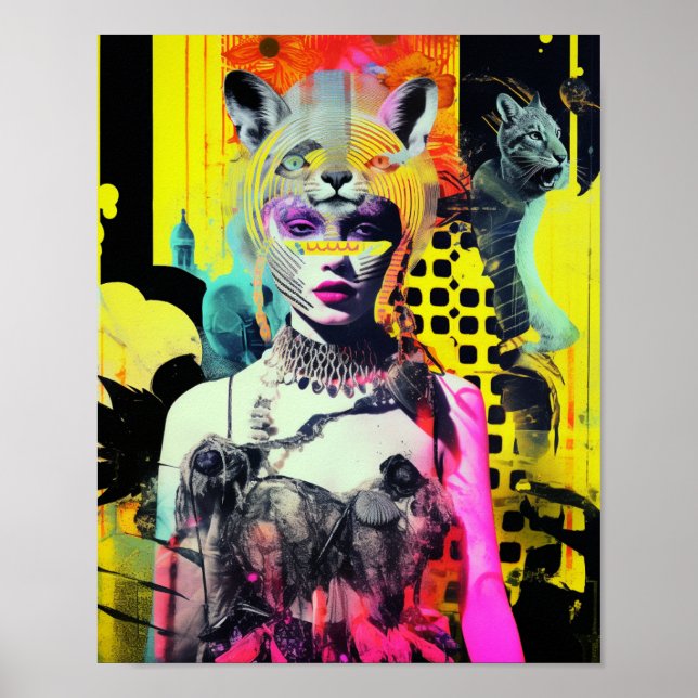 Poster Fantasy Woman and Animal Collage (Frente)