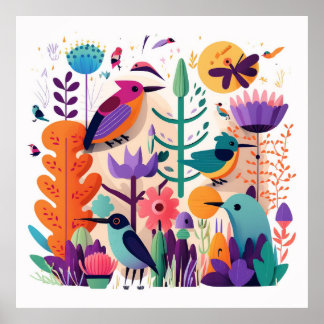 Poster Farbenfrohes Vogelposter Kinderzimmerposter, cute