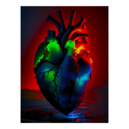 Póster Farbig leuchtendes Herz über Wasser