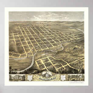 Póster Faribault, mapa panorâmico do manganês - 1869