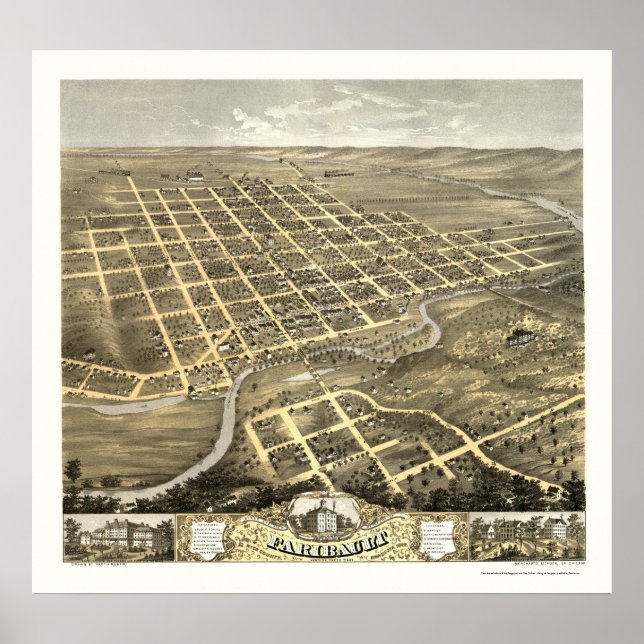 Póster Faribault, Mapa Panorâmico MN - 1869 (Frente)