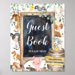 Poster Farm Animals Barnyard Greenery Guestbook Sign 