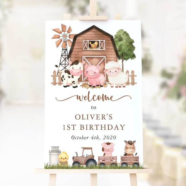 Poster Farm Animals, Cute Animals, First Birthday Welcome (Criador carregado)
