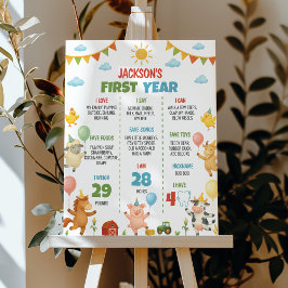 Poster Farm Animals First Year Milestone Sign