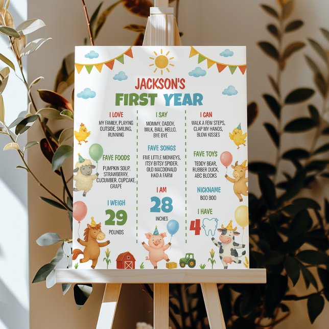 Poster Farm Animals First Year Milestone Sign (Criador carregado)